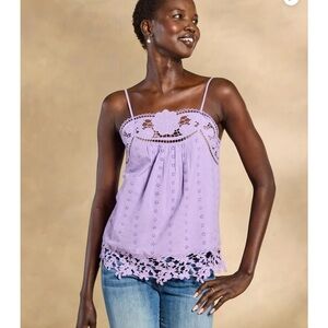 NWT Sundance Calabria Camisole Embroidered Lace Top lilac adjustable straps sz L